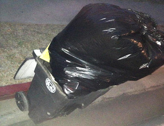 Bag sitting on top of waste bin